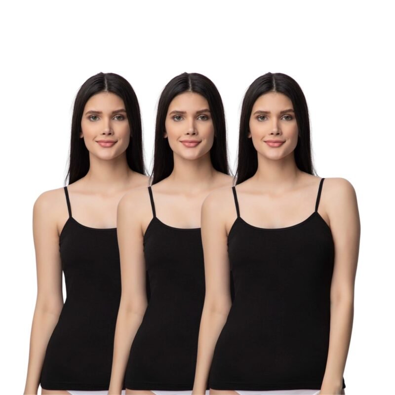 3 Pack Lycra Dames hemd spaghetti band 95% Katoen Zwart