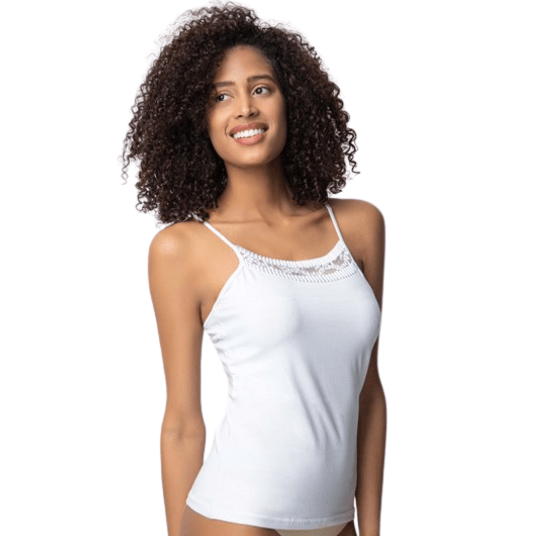 2 Stuks Donex dames hemd geplooide spaghetti band Wit