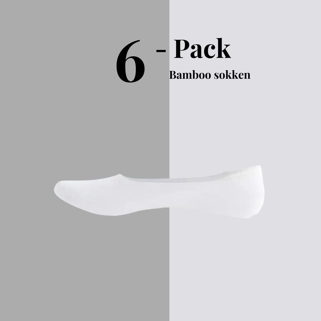 6 Paar Sneakersokken - Onzichtbare footies - Bamboo - Anti-slip hak - Wit