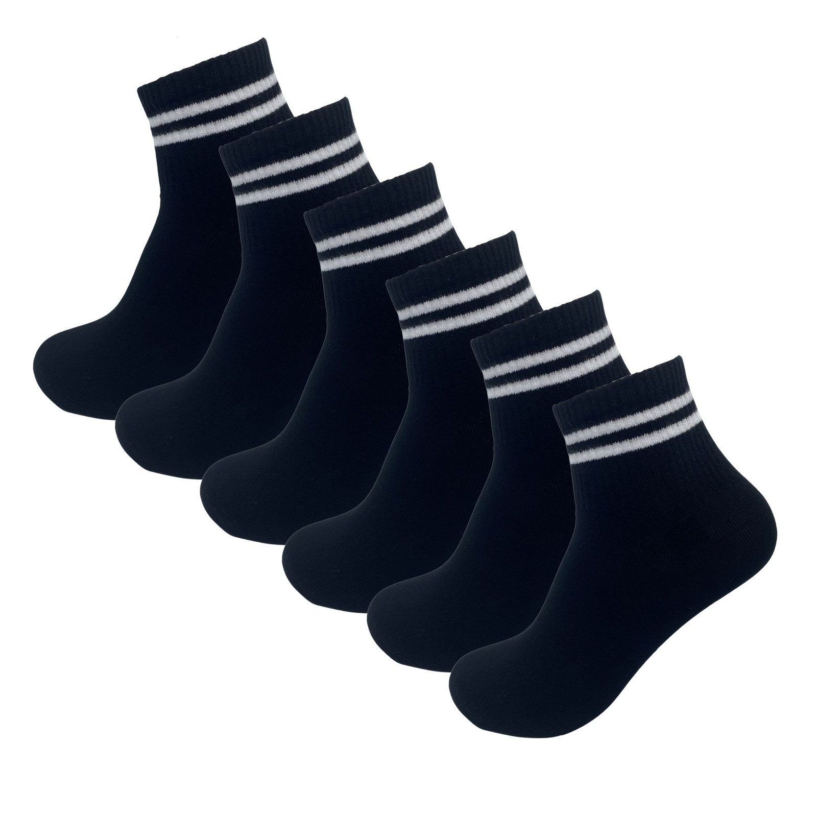 6 Paar Quarter sneakersokken - DONEX® - Zwart - Wit Gestreept