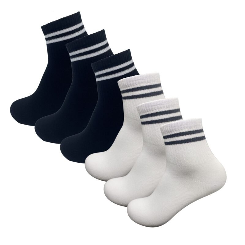 6 paar Quarter Sneakersokken - Donex - Mix Zwat Wit Gestreept