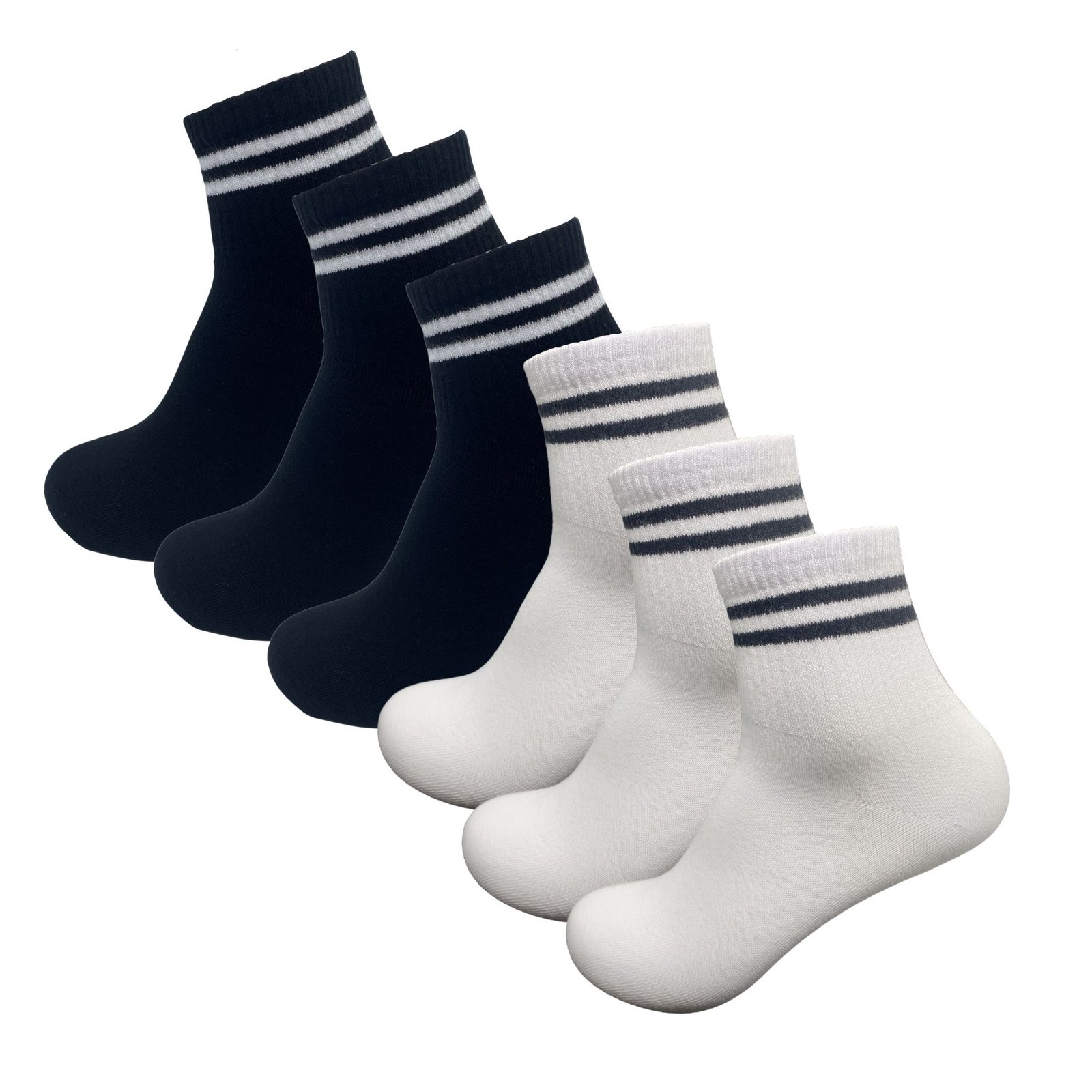 6 paar Quarter Sneakersokken - Donex - Mix Zwat &amp; Wit Gestreept