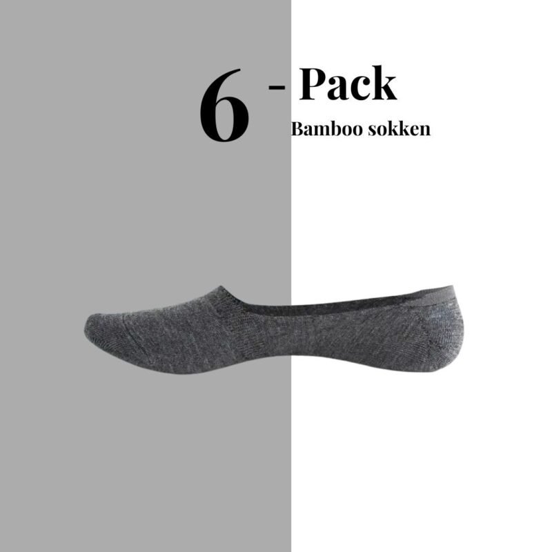 6 Paar Sneakersokken - Onzichtbare footies - Bamboo - Anti-slip hak - Antraciet