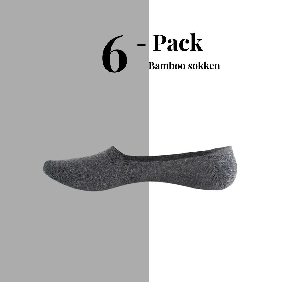 6 Paar Sneakersokken - Onzichtbare footies - Bamboo - Anti-slip hak - Antraciet