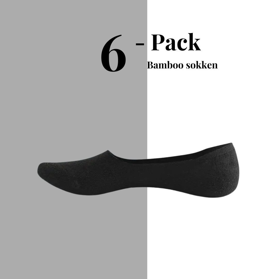 6 Paar Sneakersokken - Onzichtbare footies - Bamboo - Anti-slip hak - Zwart