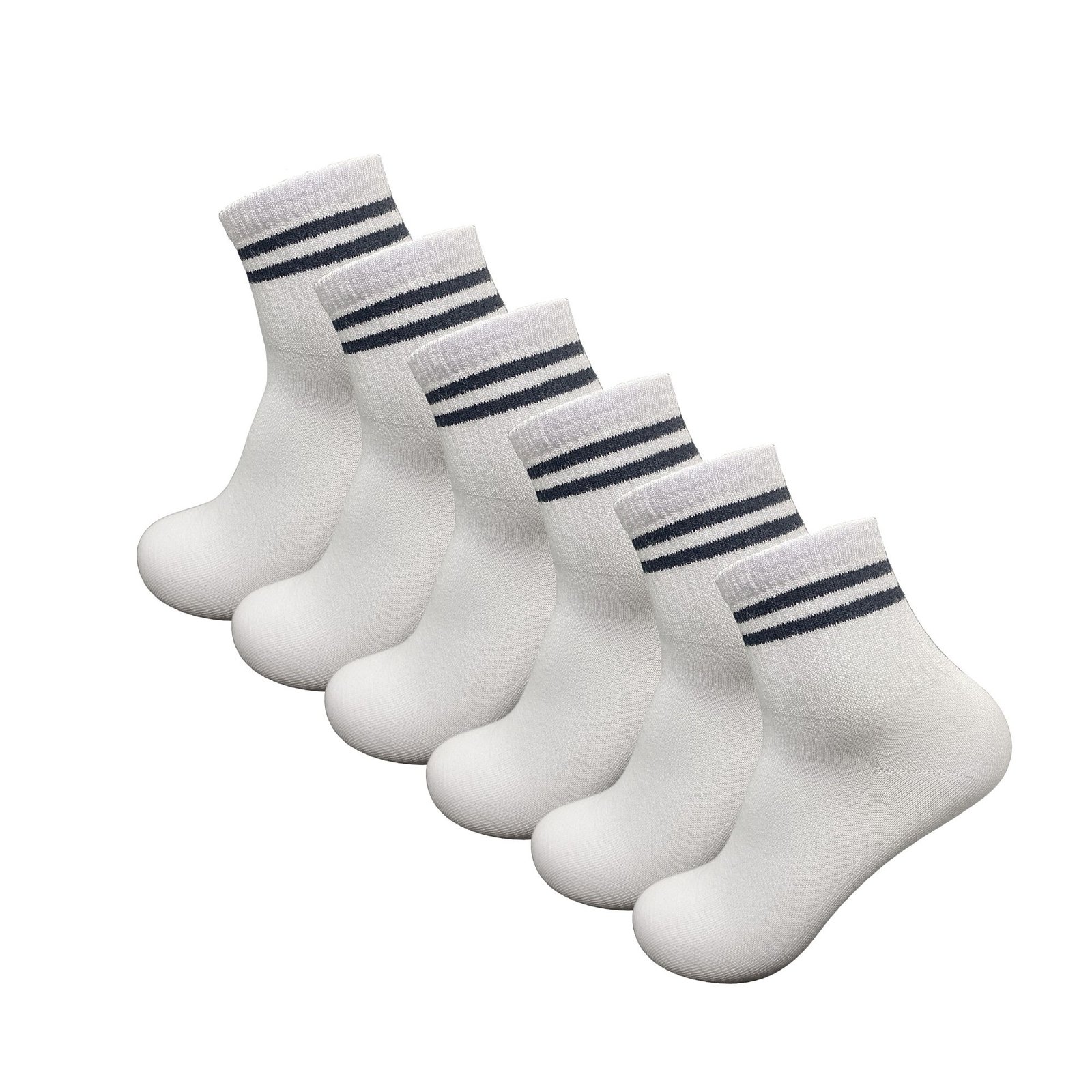 6 Paar Quarter sneakersokken - DONEX® - Wit -Zwart Gestreept