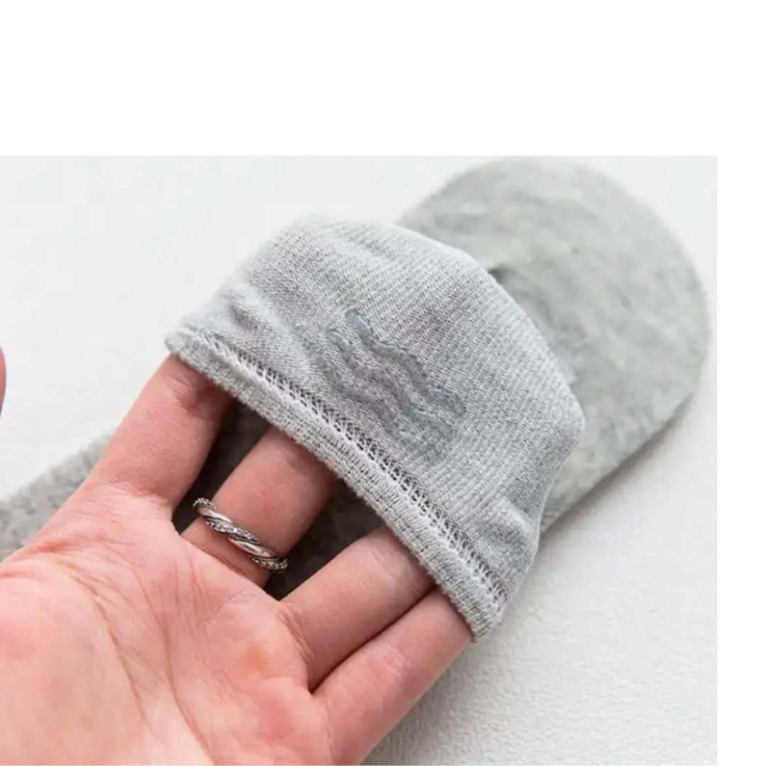 6 Paar Sneakersokken - Onzichtbare footies - Bamboo - Anti-slip hak - Grijs