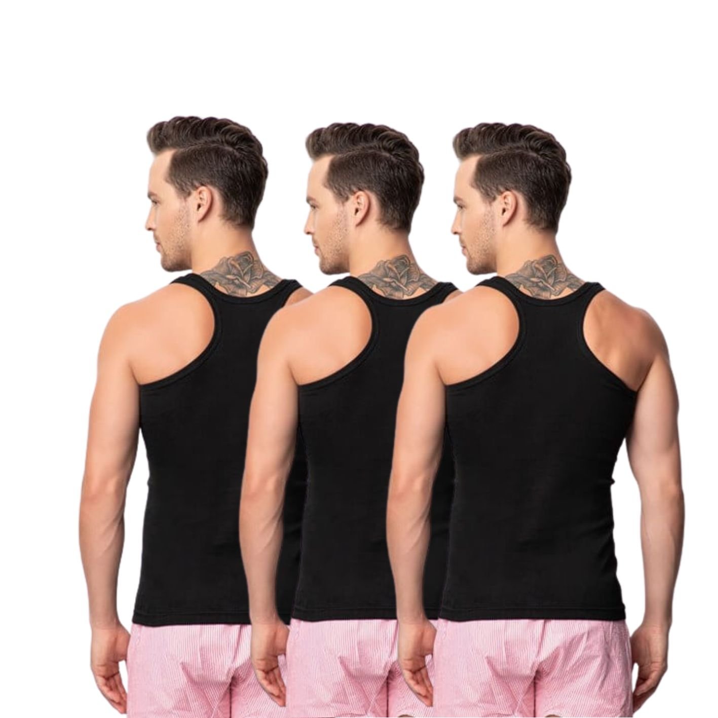 3 Stuks heren halterhemd DONEX® 100% katoen Zwart