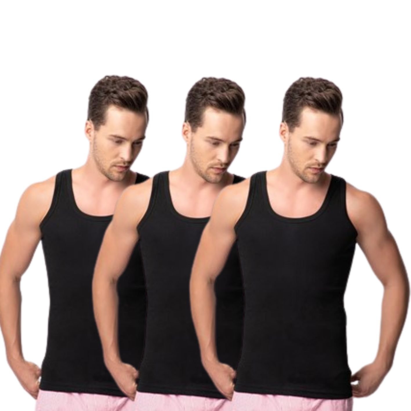 3 Stuks heren onderhemd DONEX® 100% katoen Regular Zwart