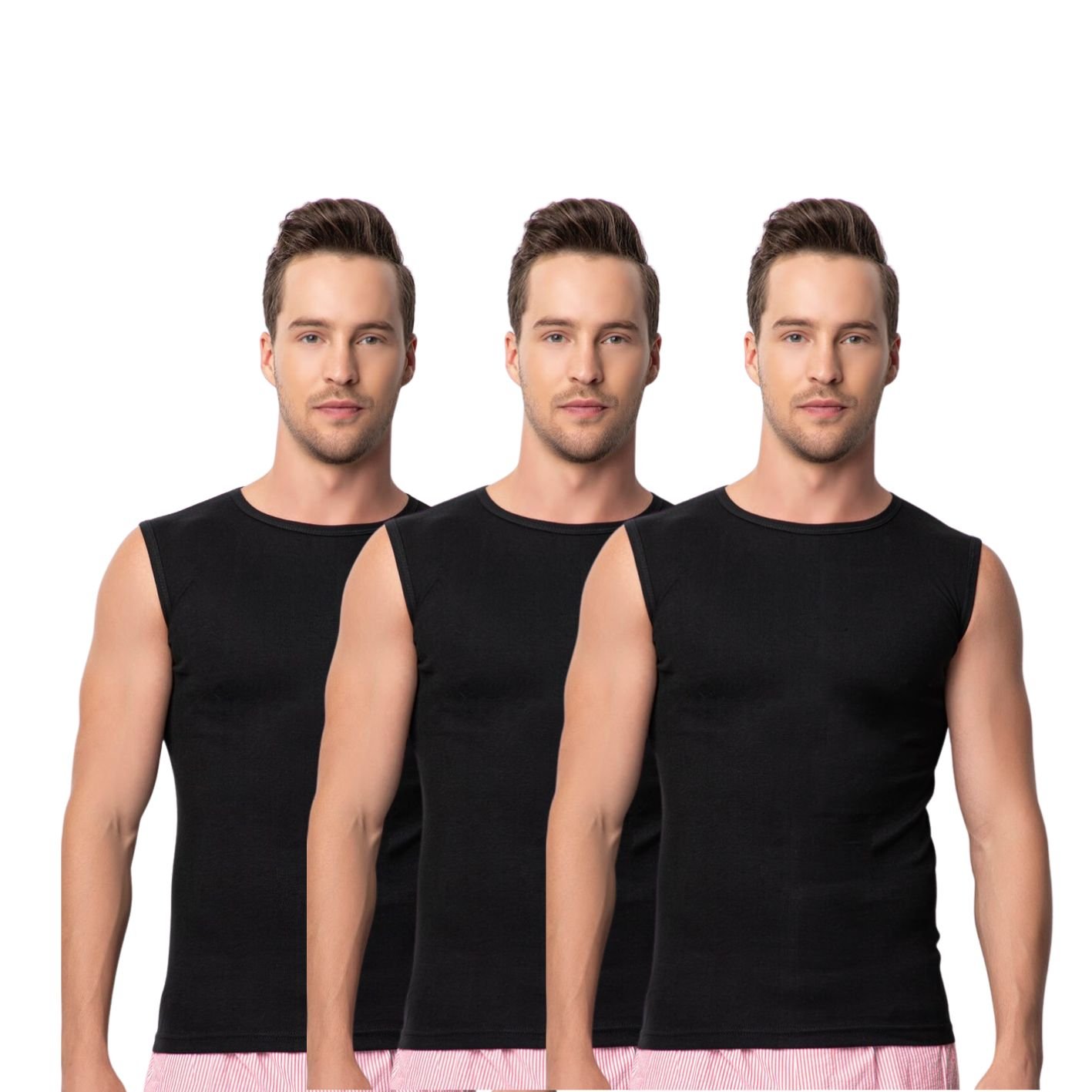 3 Stuks mouwloos shirt - DONEX® - 100% katoen - Zwart