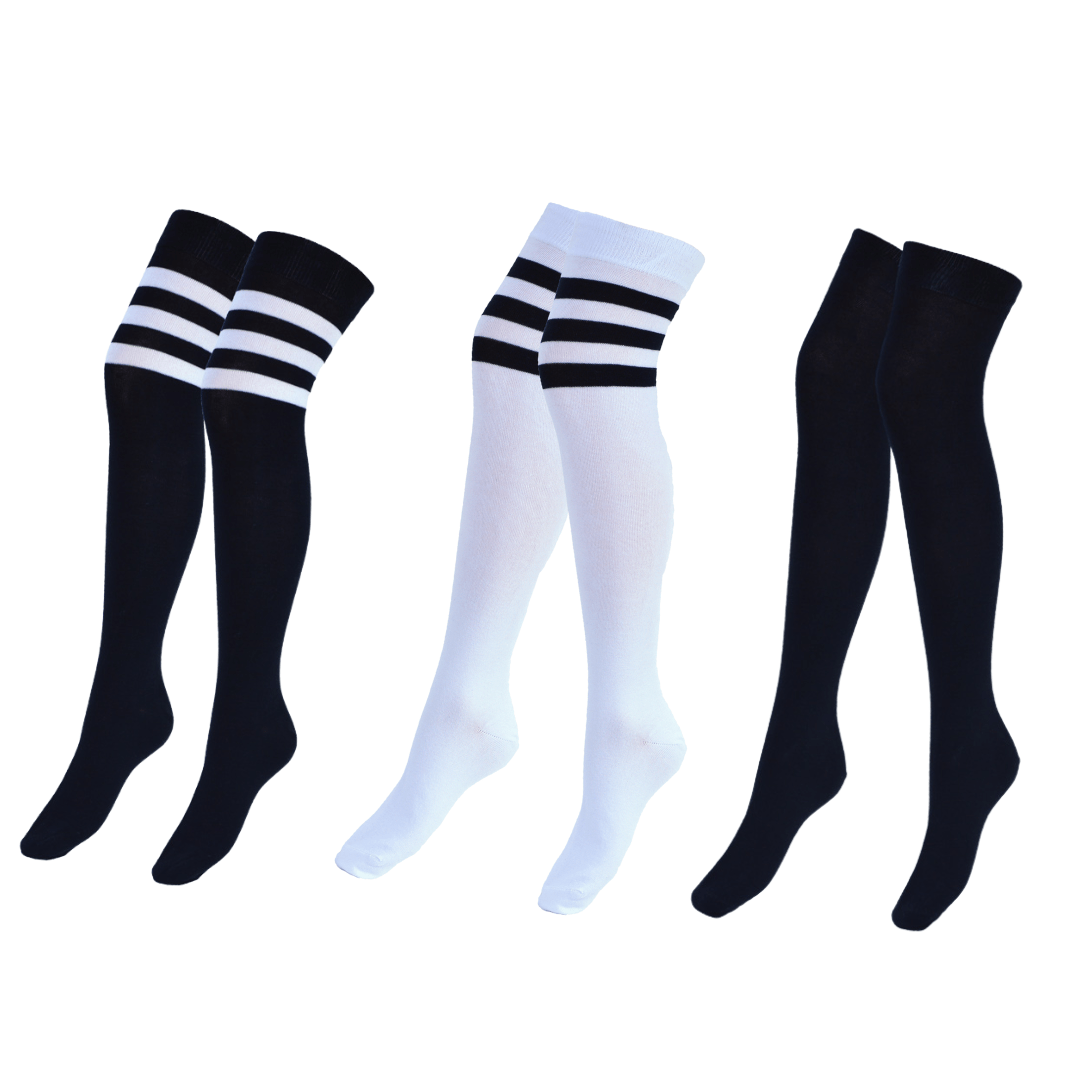 3 Paar Overknee kousen Katoen DONEX® Mix A - Gestreept