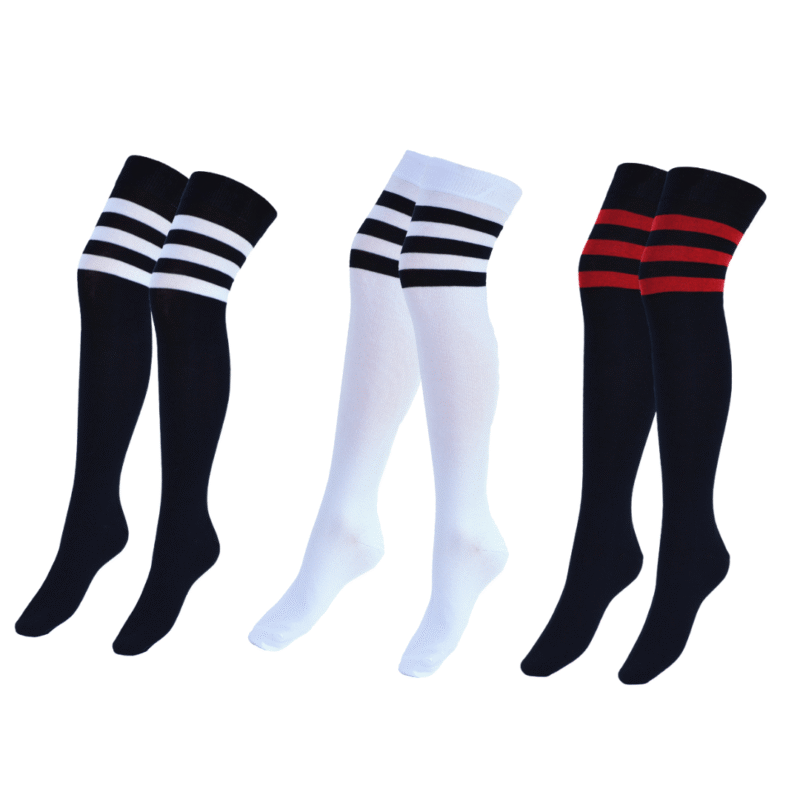 3 Paar Overknee kousen Katoen DONEX® Mix B - Gestreept