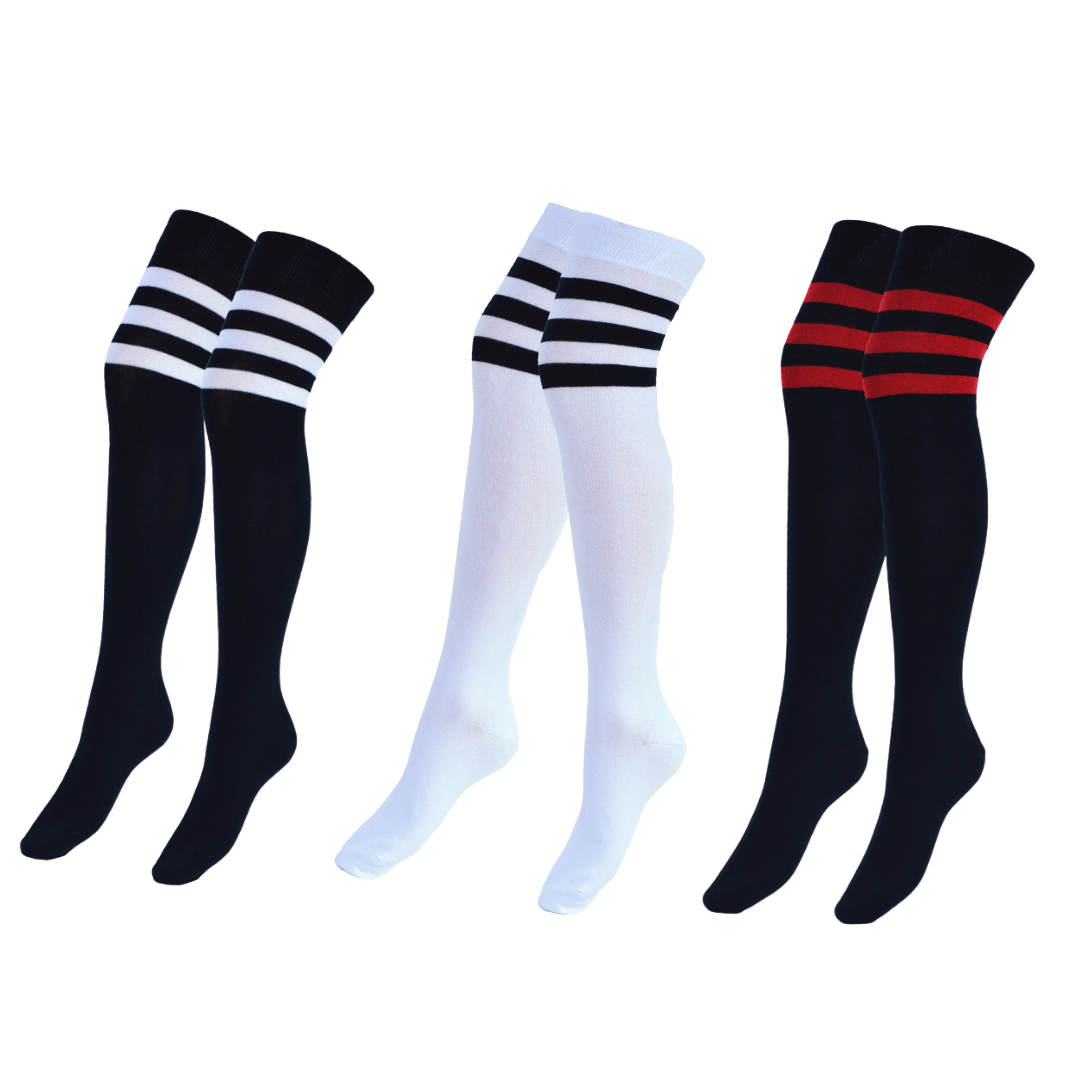 3 Paar Overknee kousen Katoen DONEX® Mix A - Gestreept