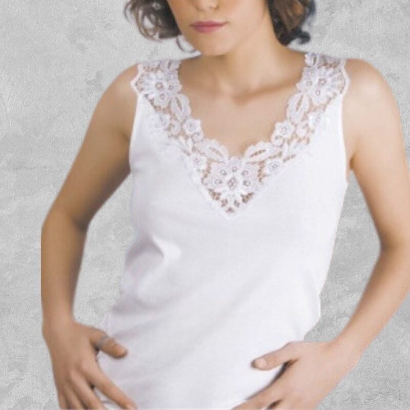 2 Pack dames hemd met Kant - 100% katoen - Wit