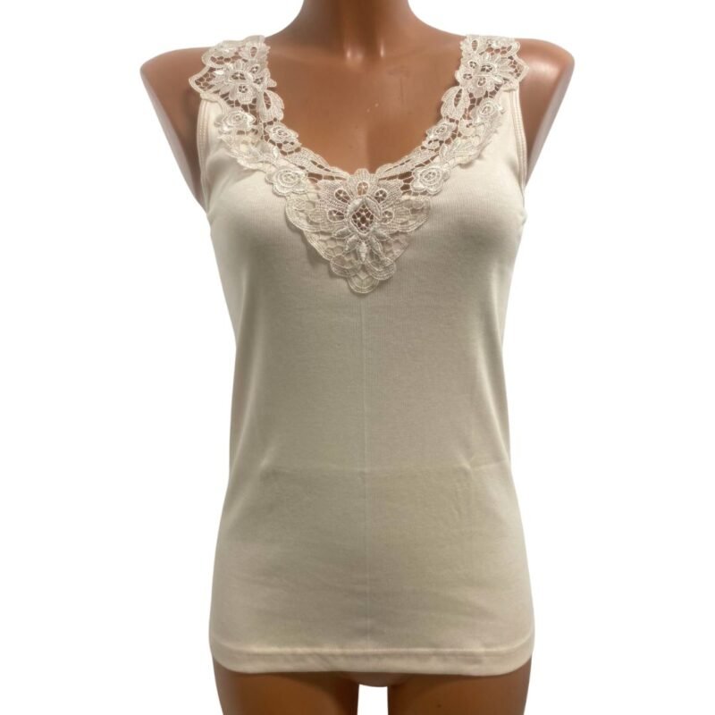 2 Pack dames hemd met Kant - 100% katoen - Beige