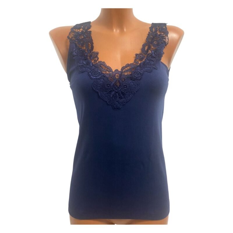 2 Pack dames hemd met Kant - 100% katoen - Marinblauw