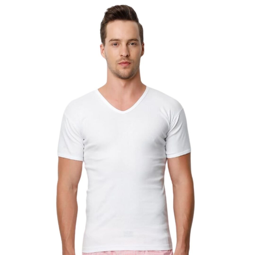 2 Stuks T-shirt V hals - DONEX® - 100% katoen - Wit