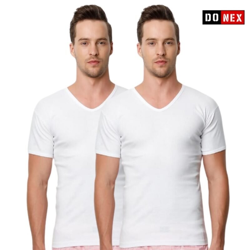 2 Stuks T-shirt V hals - DONEX® - 100% katoen - Wit