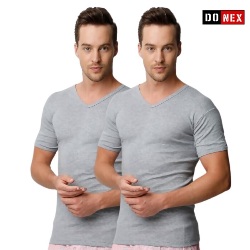 2 Stuks T-shirt V hals - DONEX® - 100% katoen - Grijs