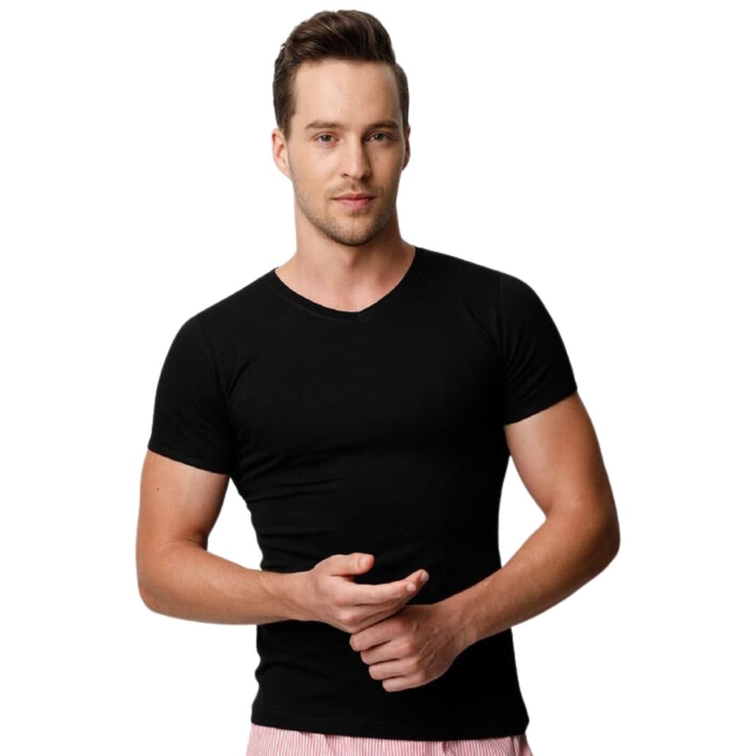 6 Stuks T-shirt V hals - DONEX® - 100% katoen - Zwart