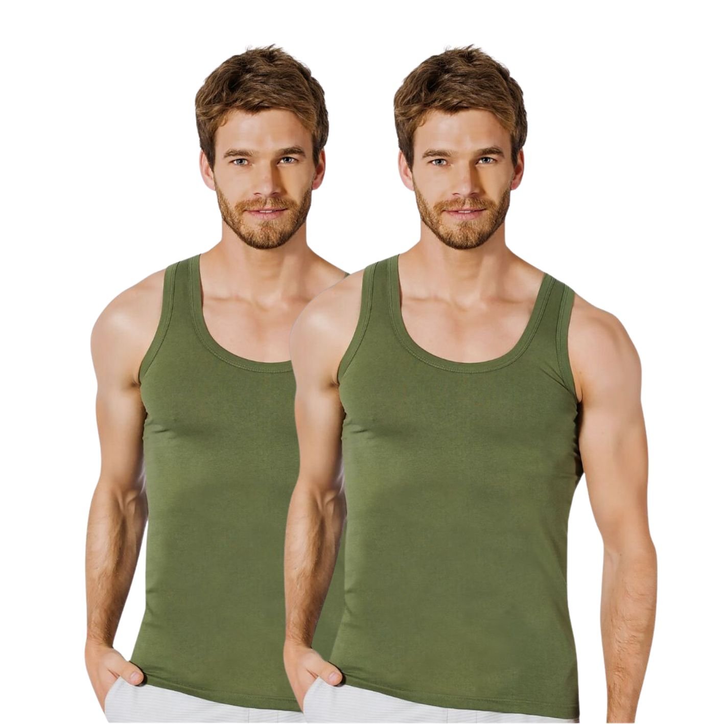 2 Stuks DONEX® onderhemd extra lang 100% katoen Legergroen