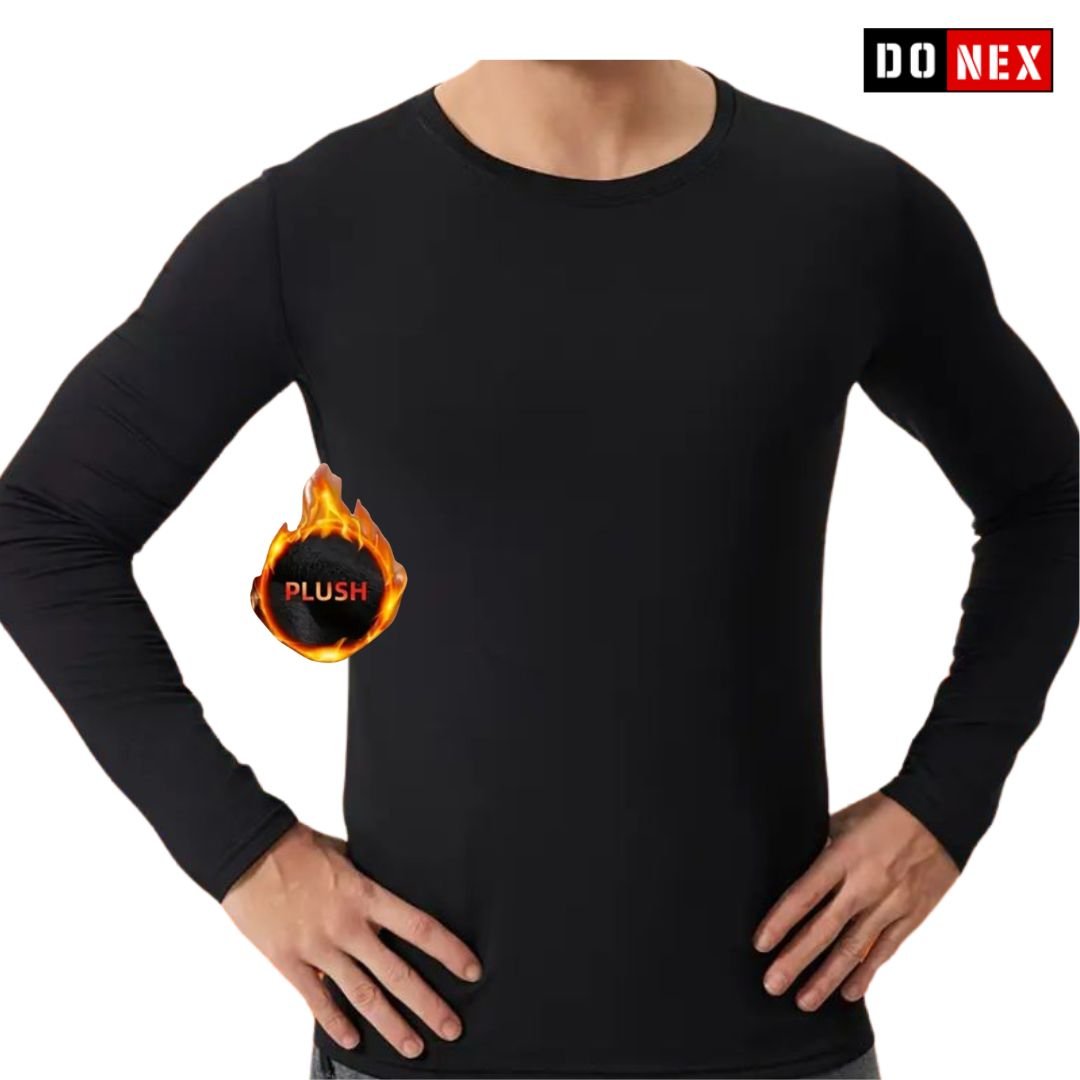 T-shirt lange mouwen voor heren DONEX® Fleecevoering Zwart