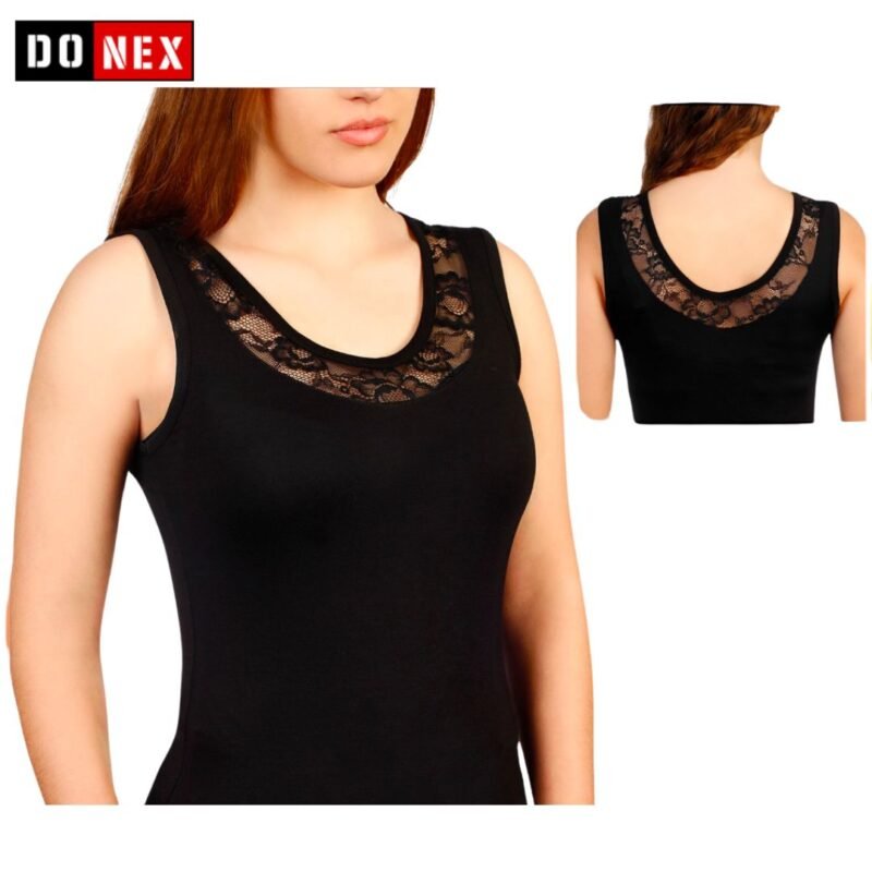 2 Pack dames hemd met Kant - 92% katoen - Lycra - Zwart