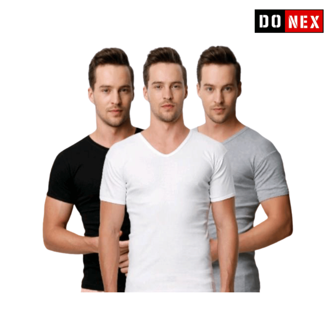2 Stuks T-shirt V hals - DONEX® - 100% katoen - Mix
