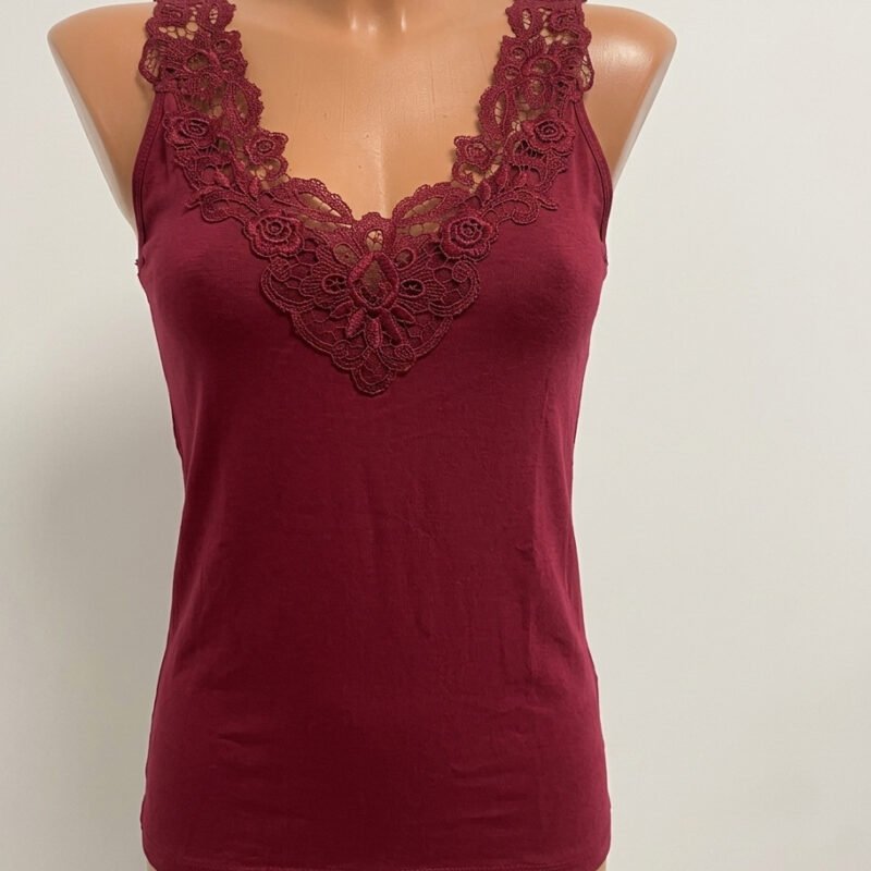 2 Pack dames hemd met Kant - 100% katoen - Bordeaux