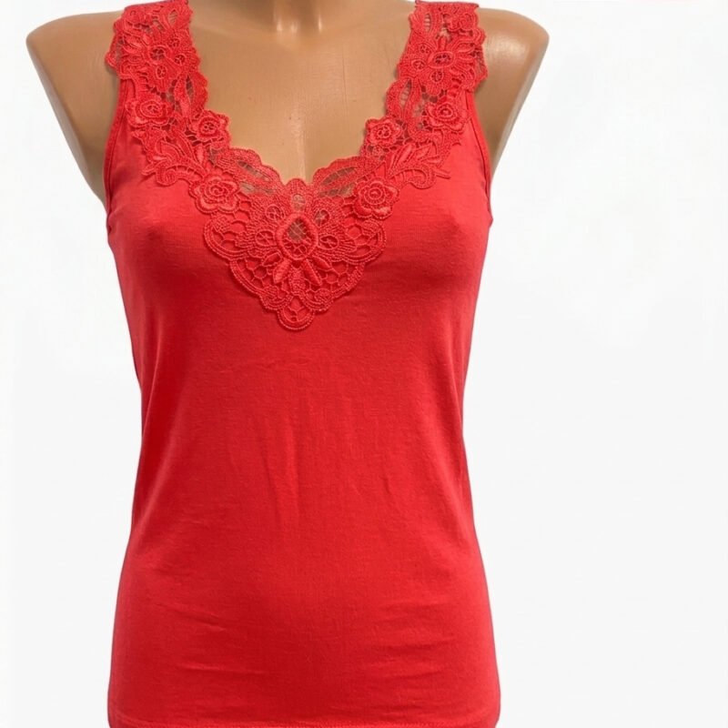 2 Pack dames hemd met Kant - 100% katoen - Rood