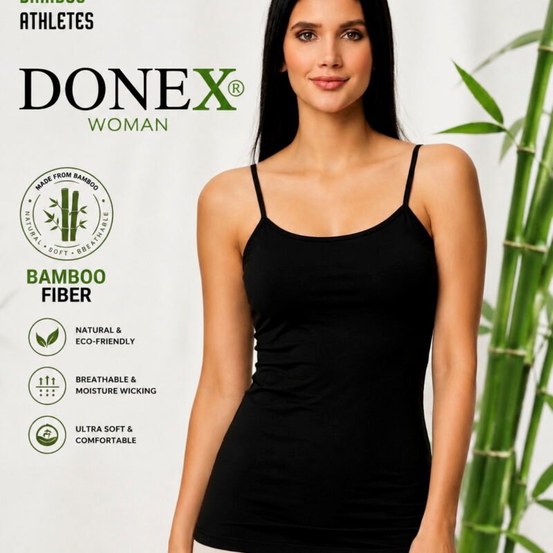 DONEX® Dames Spaghetti Hemd – 3 Stuks – Bamboe – Zwart
