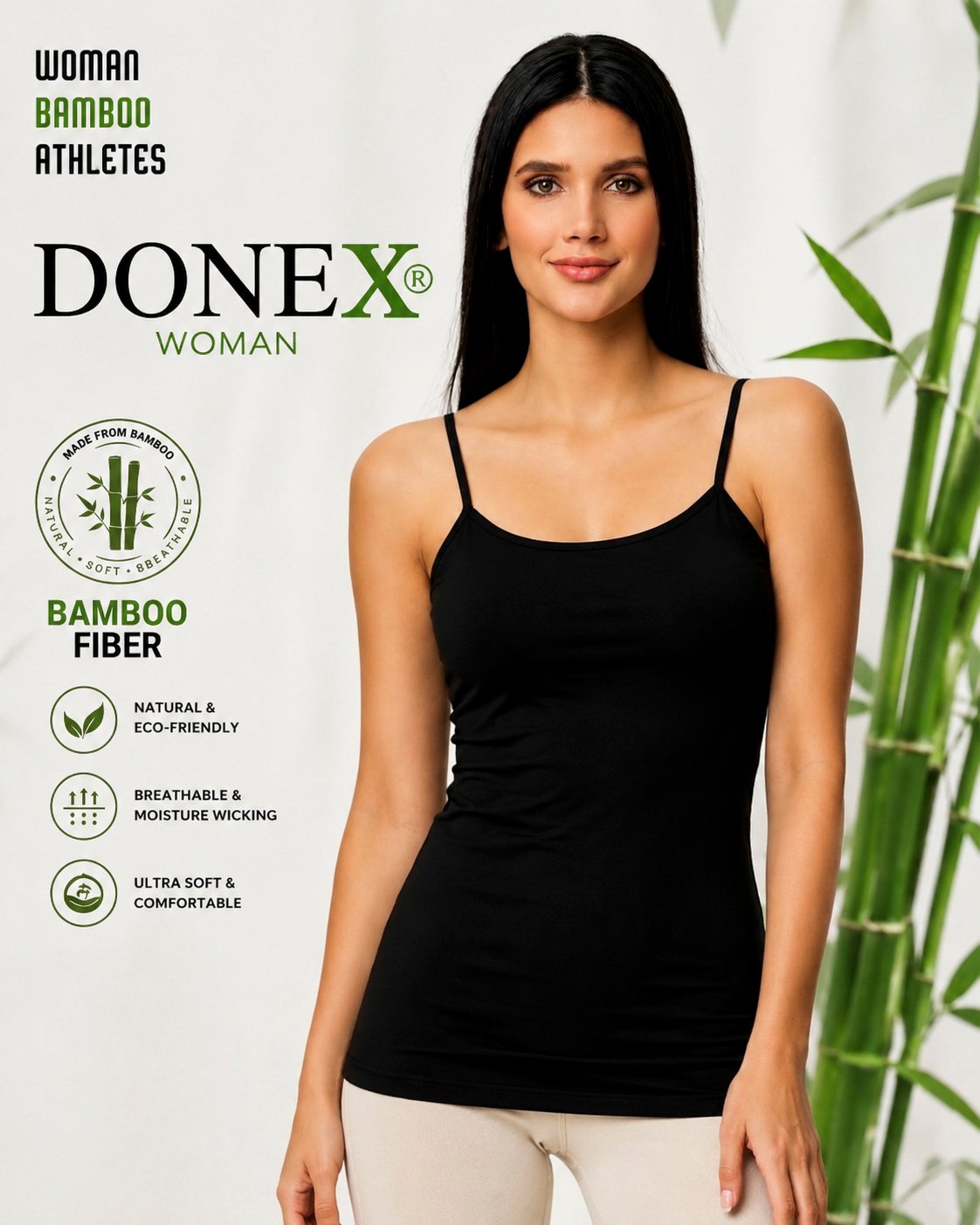 DONEX® Dames Spaghetti Hemd – 3 Stuks – Bamboe – Zwart