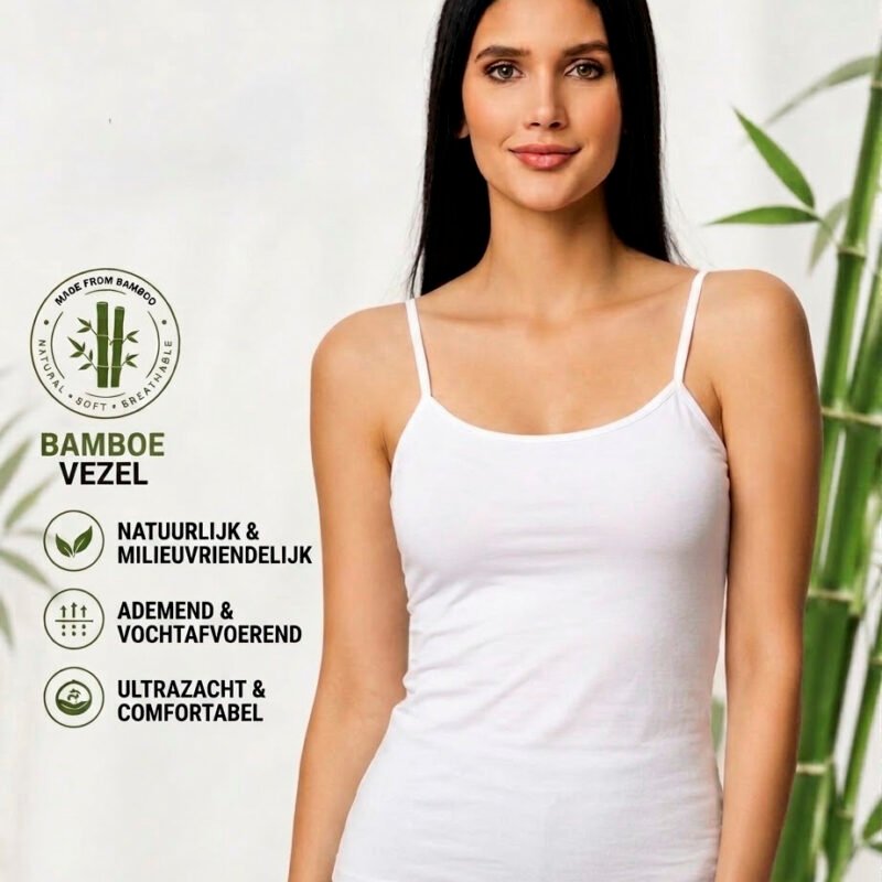 DONEX® Dames Spaghetti Hemd – 3 Stuks – Bamboe – Wit