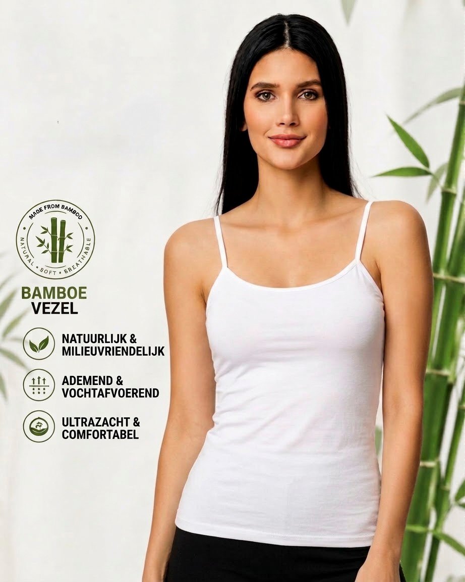 DONEX® Dames Spaghetti Hemd – 3 Stuks – Bamboe – Wit