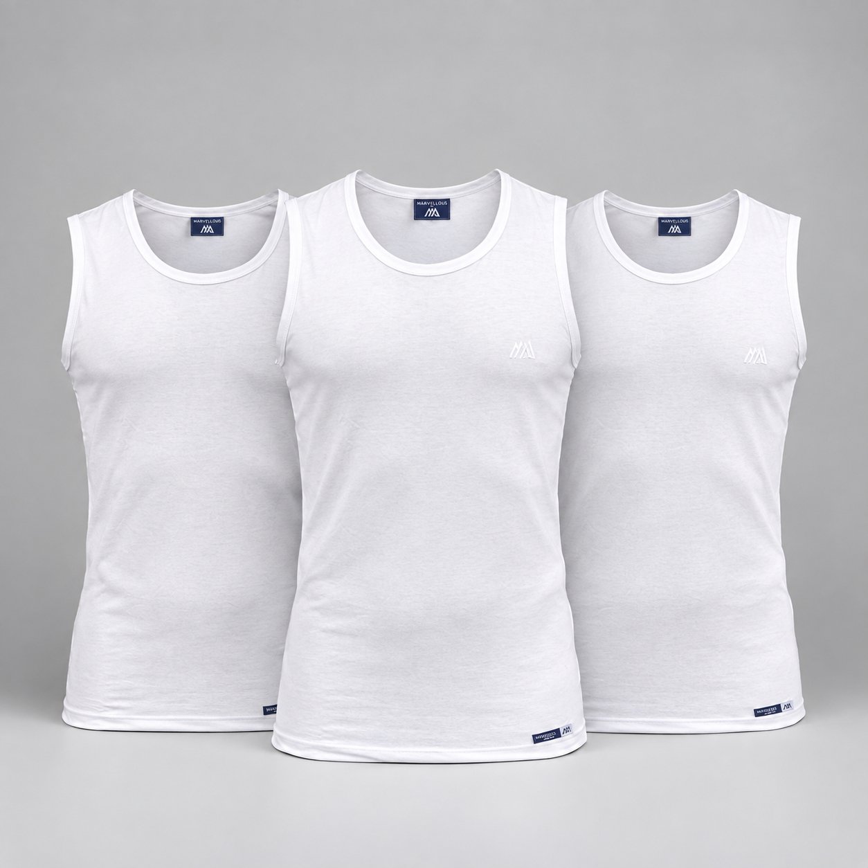 3 Pack Marvellous A-shirt – 100% Gekamd Katoen – O Hals – Wit