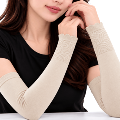2 Stuks Dames Arm Sleeves met kanten detail Beige