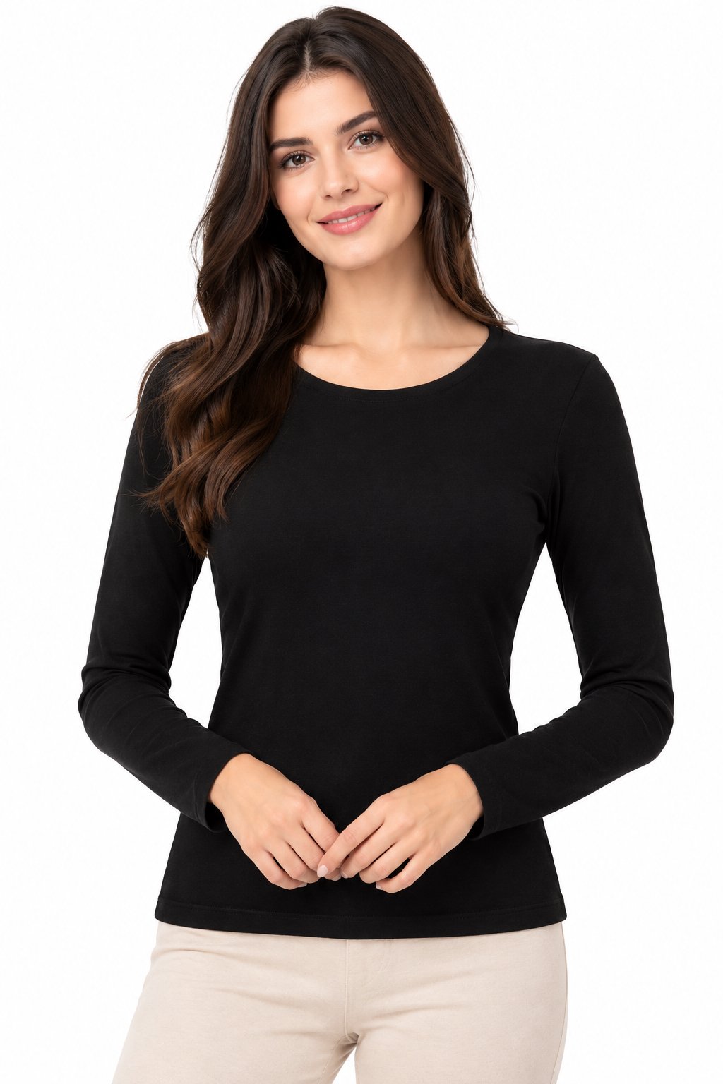 Donex Dames T-shirt met Lange Mouwen – Ronde Hals – Katoen – Zwart